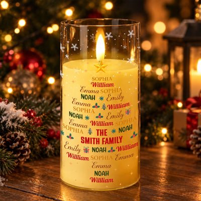 Custom Family Name Art In Christmas Tree - Personalized Candle