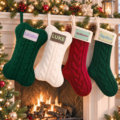 Custom Family Name Colorful Christmas Decor Leather Patch, Holiday Decor - Personalized Stocking