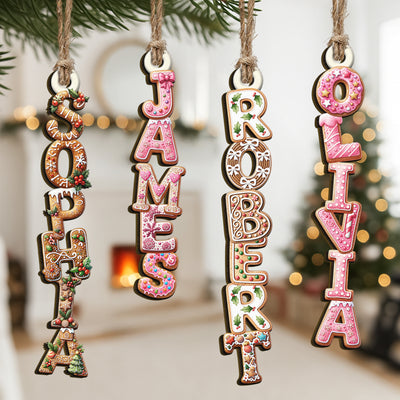 Custom Family Name Gingerbread - For Kids, Family, Stocking Tags - Personalized Ornament
