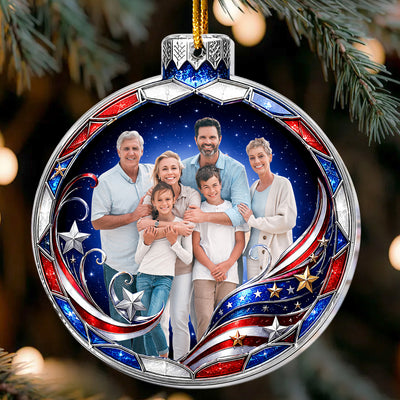 Custom Family Photo Ball Usa Patriotic Keepsake Gifts - Personalized Ornament