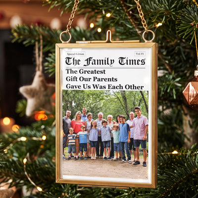 Custom Family Photo Portrait Frame Newspaper - Personalized Ornament