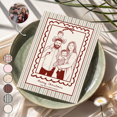 Custom Family Photo Sketch Line Art Christmas Gifts Card - Personalized Cards