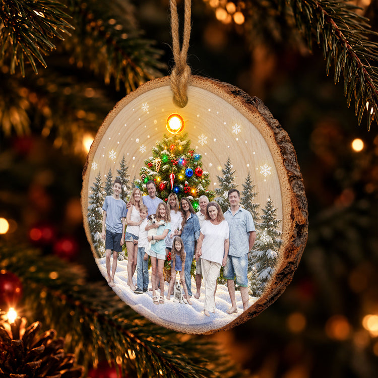 Custom-Family-Photo-Under-Christmas-Tree-Light-Up-Wooden-Slice-Personalized-Ornament-2