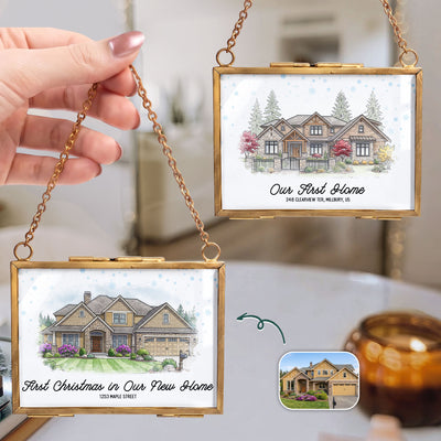 Custom First Christmas New Home Watercolor Art - Personalized Ornament