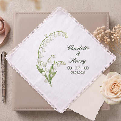 Custom Flower & Couple Names Wedding Gifts For Guests For Happy Tears - Personalized Handkerchief