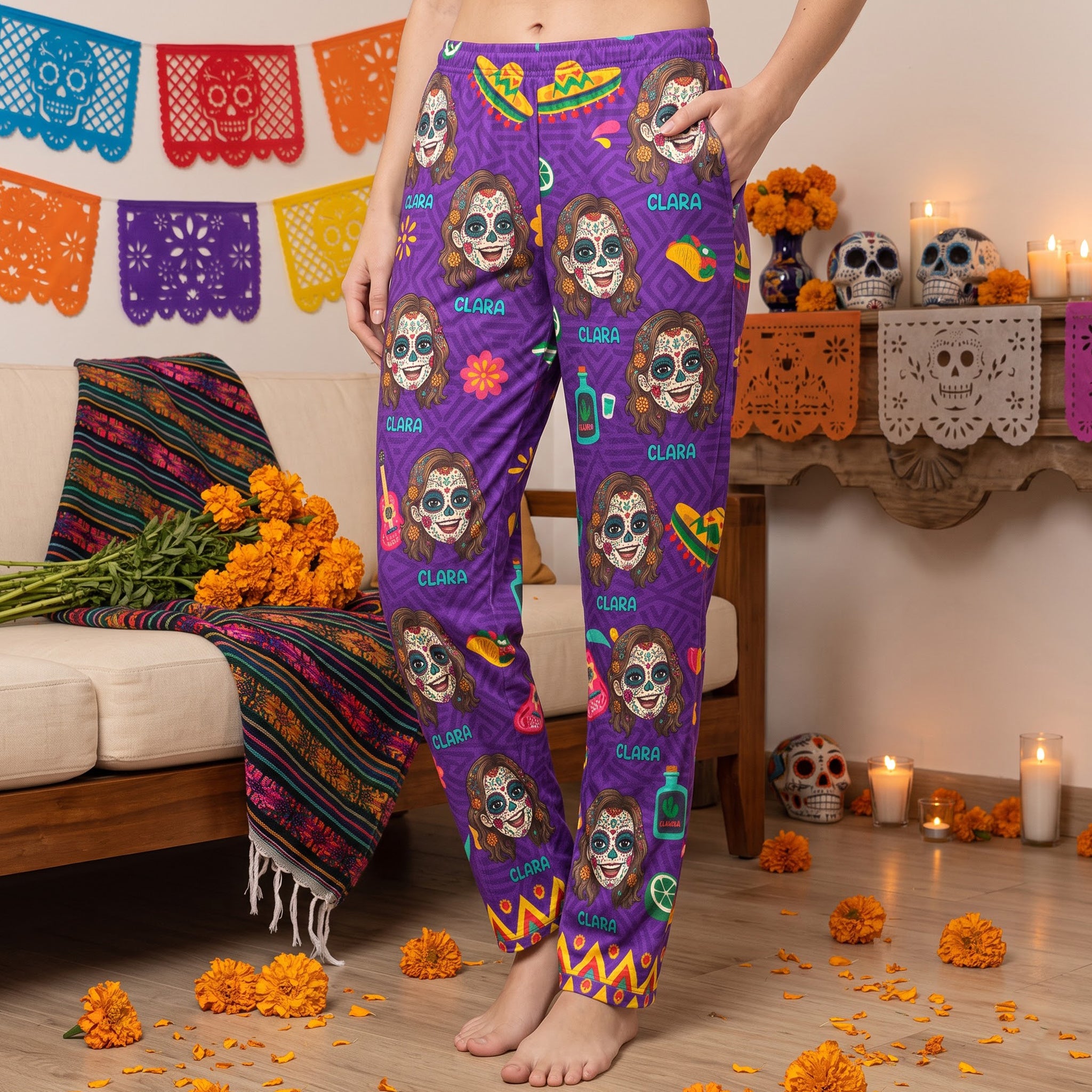 Custom-Foto-Dia-De-Los-Muertos-Mexican-Day-Of-The-Dead-Personalized-Lounge-Pants4