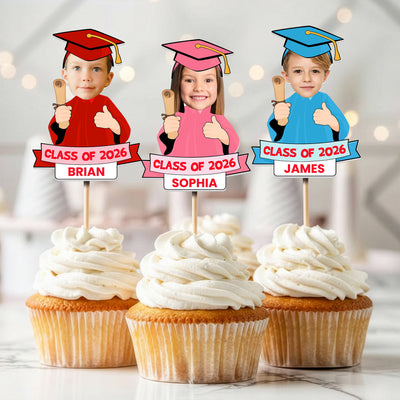 Custom Funny Face Graduation - Personalized Cupcake Toppers