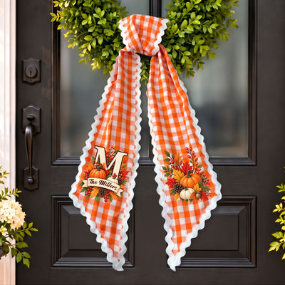 Custom Harvest Monogram Sign Porch Decor Rustic Fall Entryway Gift - Personalized Wreath Sash