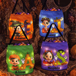 Custom Initial Kid Name Candy Basket With Glow Light - Personalized Halloween Basket