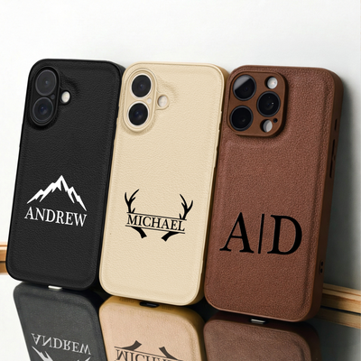 Custom Initial Names For Him, Son, Husband, Boyfriend, Coworkers - Personalized Leather Phone Case