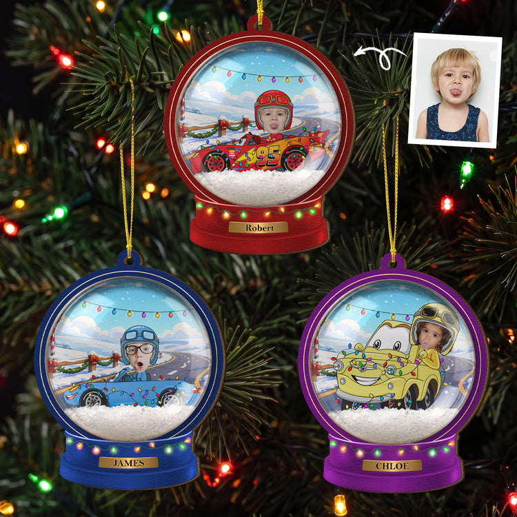 Custom-Kid-Funny-Face-Cartoon-Car-Snow-Globe-Personalized-Ornament-1