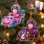 Custom-Kid-Funny-Face-Racing-Car-Christmas-Gifts-For-Son-Daughter-Grandkids-Personalized-Ornament-1