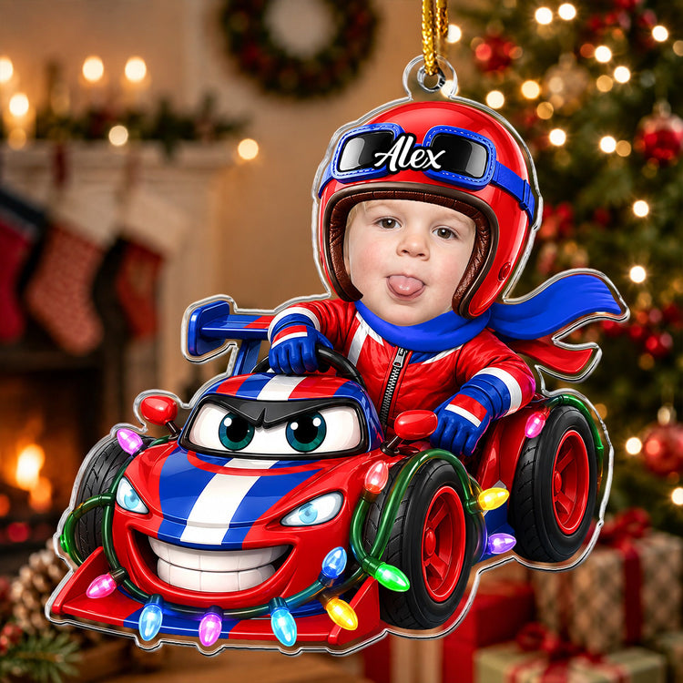 Custom-Kid-Funny-Face-Racing-Car-Christmas-Gifts-For-Son-Daughter-Grandkids-Personalized-Ornament-2