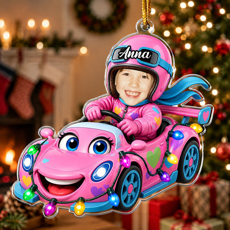 Custom-Kid-Funny-Face-Racing-Car-Christmas-Gifts-For-Son-Daughter-Grandkids-Personalized-Ornament-3