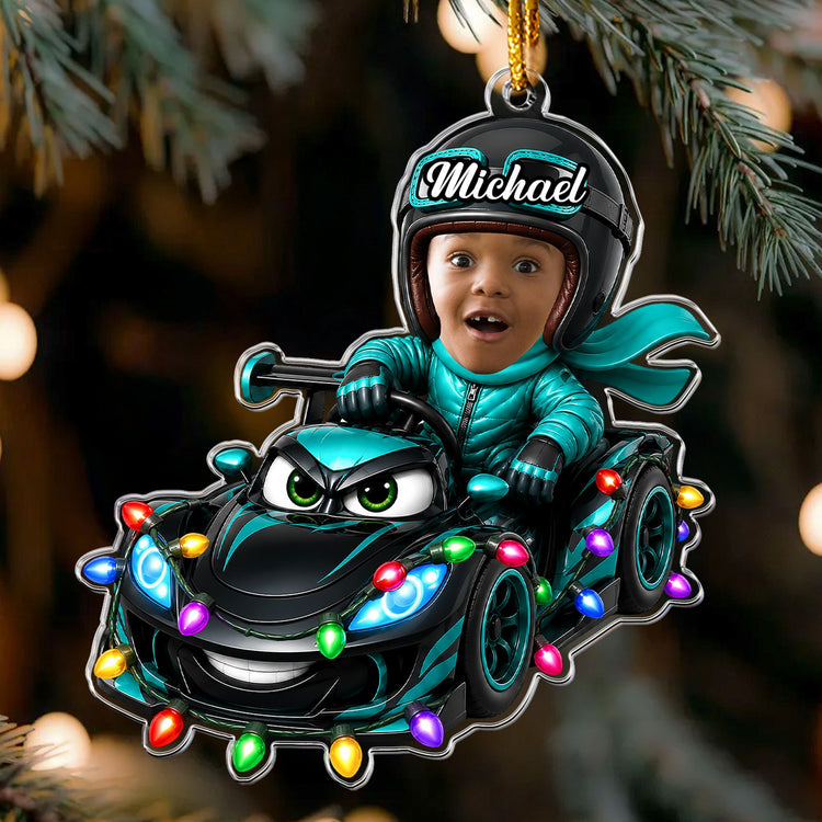 Custom-Kid-Funny-Face-Racing-Car-Christmas-Gifts-For-Son-Daughter-Grandkids-Personalized-Ornament-4