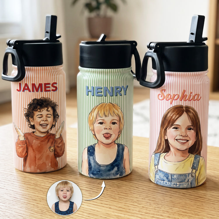 Custom-Kid-Photo-&-Name-Colorful-Striped-Pattern-Personalized-Water-Bottle-1
