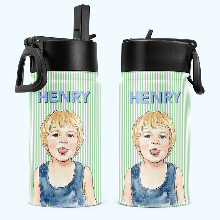 Custom-Kid-Photo-&-Name-Colorful-Striped-Pattern-Personalized-Water-Bottle-2