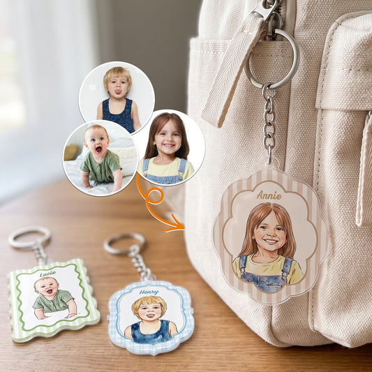 Custom-Kid-Photo-Watercolor-Art-Acrylic-Bag-Tag-Personalized-Keychain-1