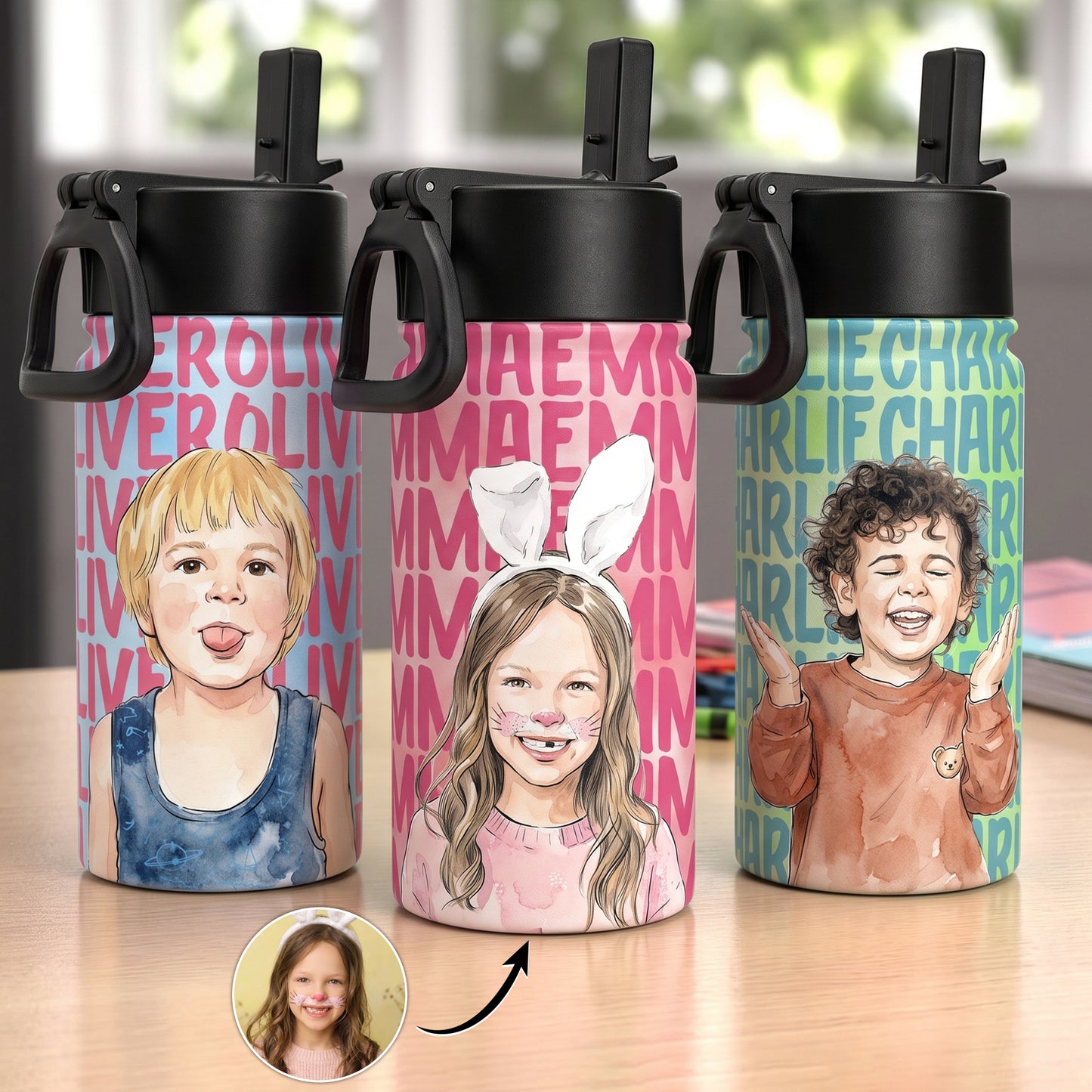 Custom-Kid-Photo-Watercolor-Back-To-School-Gifts-For-Son-Daughter-Grandkids-Personalized-Water-Bottle-1