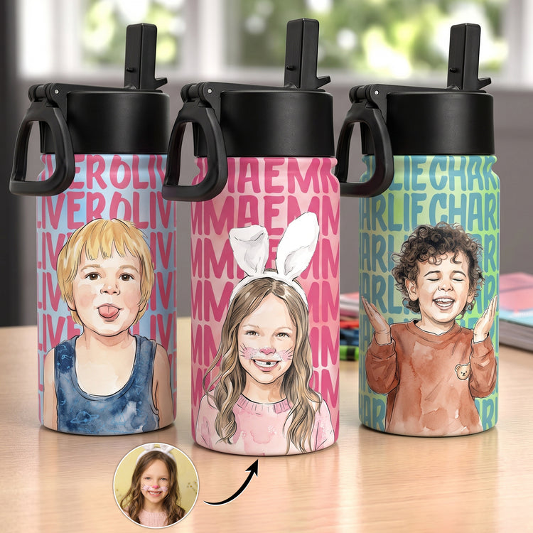 Custom-Kid-Photo-Watercolor-Back-To-School-Gifts-For-Son-Daughter-Grandkids-Personalized-Water-Bottle-1