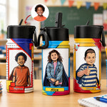 Custom-Kid-Portrait-Vintage-Retro-Art-Comic-Cover-Style-Personalized-Water-Bottle-1
