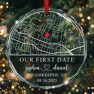 Custom Map First Christmas Couple Gifts, Anniversary Gift For Newlywed - Personalized Ornament