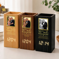 Custom-Milestone-Wedding-Anniversary-Clock-Gifts-For-Parents,-Couple-Personalized-Pen-Holder-With-Clock-2