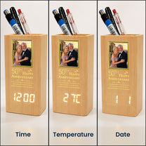 Custom-Milestone-Wedding-Anniversary-Clock-Gifts-For-Parents,-Couple-Personalized-Pen-Holder-With-Clock-5