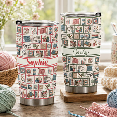 Custom Monogram, Name Gift For Knitting, Crocheting Lovers - Personalized Tumbler