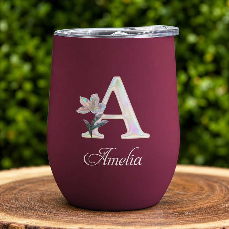 Custom-Mother-Of-Pearl-Effect-Birth-Flower-&-Initial-For-Her,-Daughter,-Coworker--Personalized-Wine-Tumbler-3