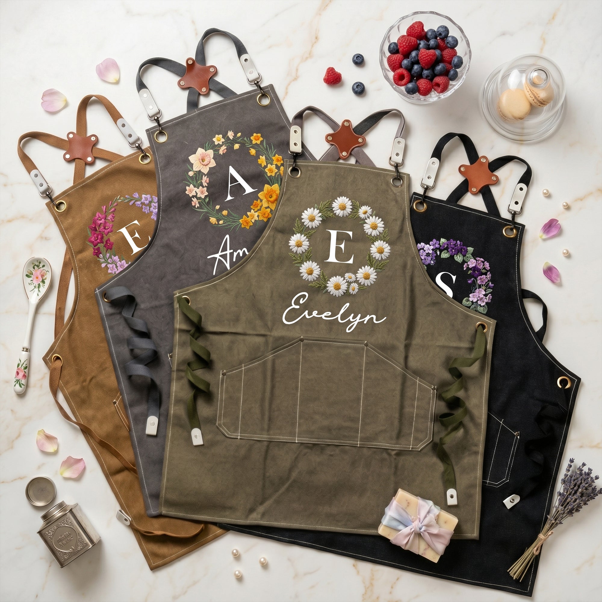 Custom-Name-And-Birth-Flower-Faux-Pattern-Personalized-Apron-1