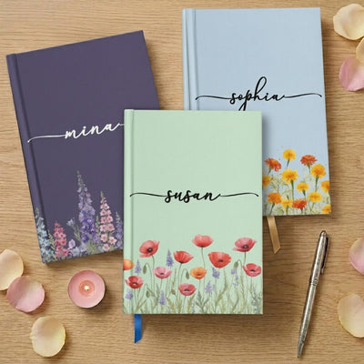Custom Name & Birth Flower Birthday Gift For Her, Sisters, Daughter, Friends - Personalized Journal