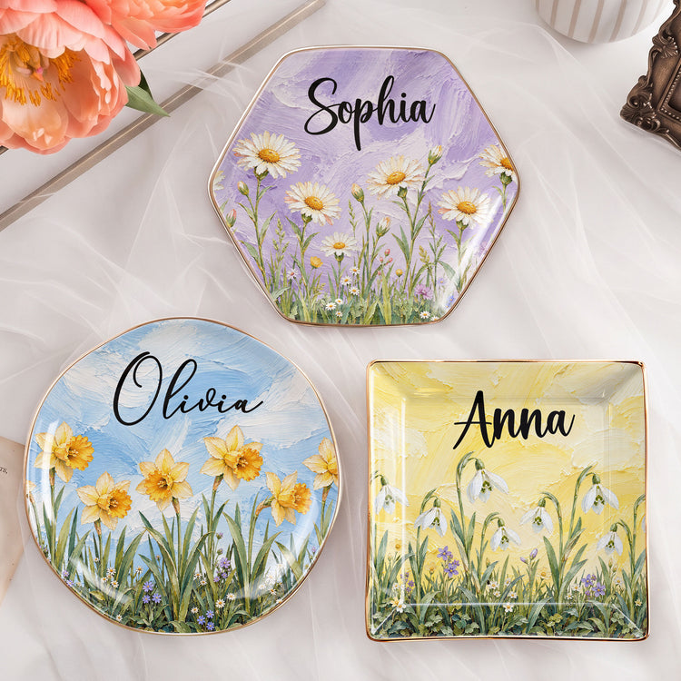 Custom-Name-&-Birth-Flower,-Faux-Oil-Pastel-Texture-Gift-For-Girl,-Besties,-Her-Personalized-Jewelry-Dish-3
