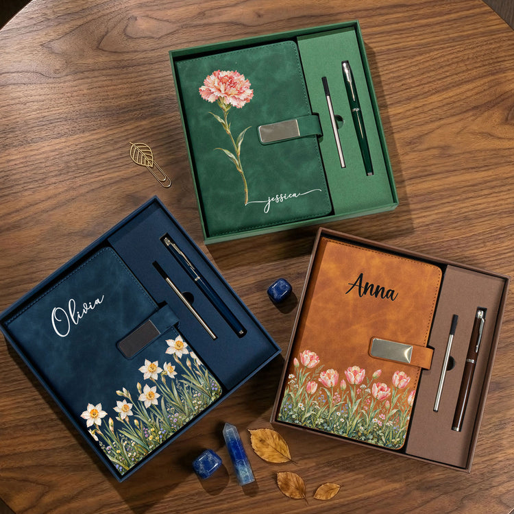 Custom-Name-&-Birth-Flower,-Faux-Oil-Pastel-Texture-Gift-For-Girl,-Besties,-Her-Personalized-Notebook-Set-2
