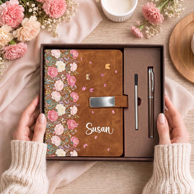 Custom Name & Birth Flower For Her, Coworkers, Daughter, Friends - Personalized Notebook Set