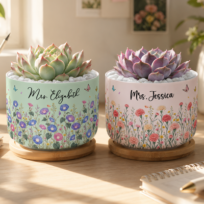 Custom Name & Birth Flower For Her, Coworkers, Daughter, Friends - Personalized Plant Pot