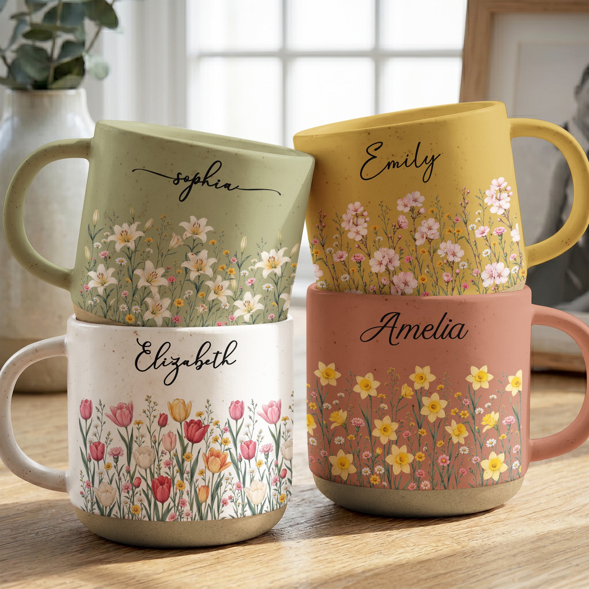 Custom-Name-&-Birth-Flower-For-Her,-Coworkers,-Daughter,-Friends-Pottery-Cup-Personalized-Mug-1