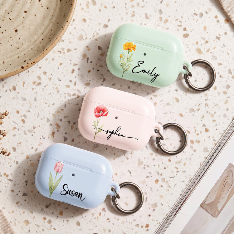 Custom-Name-&-Birth-Flower-For-Her,-Friend,-Coworker-Personalized-Protective-Case-For-AirPods-1