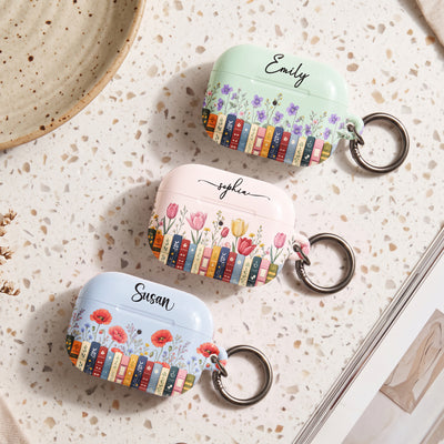 Custom Name & Birth Flower For Her, Self Gift, Book Lovers, Book Clubs - Personalized Protective Case For AirPods