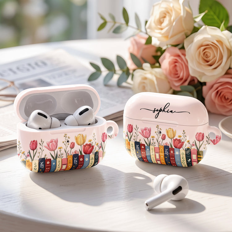 Custom-Name-&-Birth-Flower-For-Her,-Self-Gift,-Book-Lovers,-Book-Clubs-Personalized-Protective-Case-For-AirPods-9