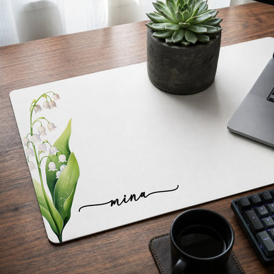 Custom Name & Birth Flower Gift For Her Friends Coworkers - Personalized Desk Mat