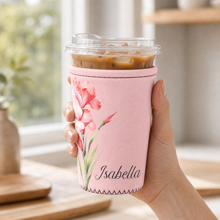 Custom-Name-&-Birth-Flower-Gift-For-Her-Friends-Coworkers-Personalized-Iced-Coffee-Sleeve-2