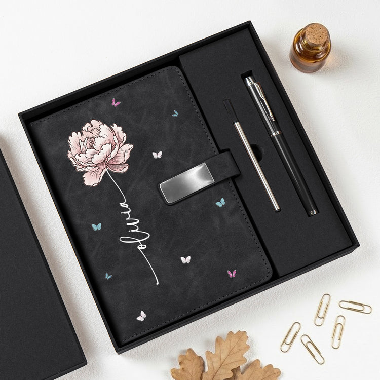 Custom-Name-Birth-Flower-Gift-For-Her,-Friends,-Coworkers-Personalized-Notebook-Set-1