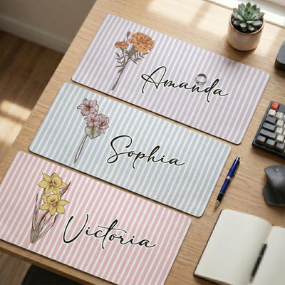 Custom Name & Birth Flower Gift For Her - Personalized Desk Mat