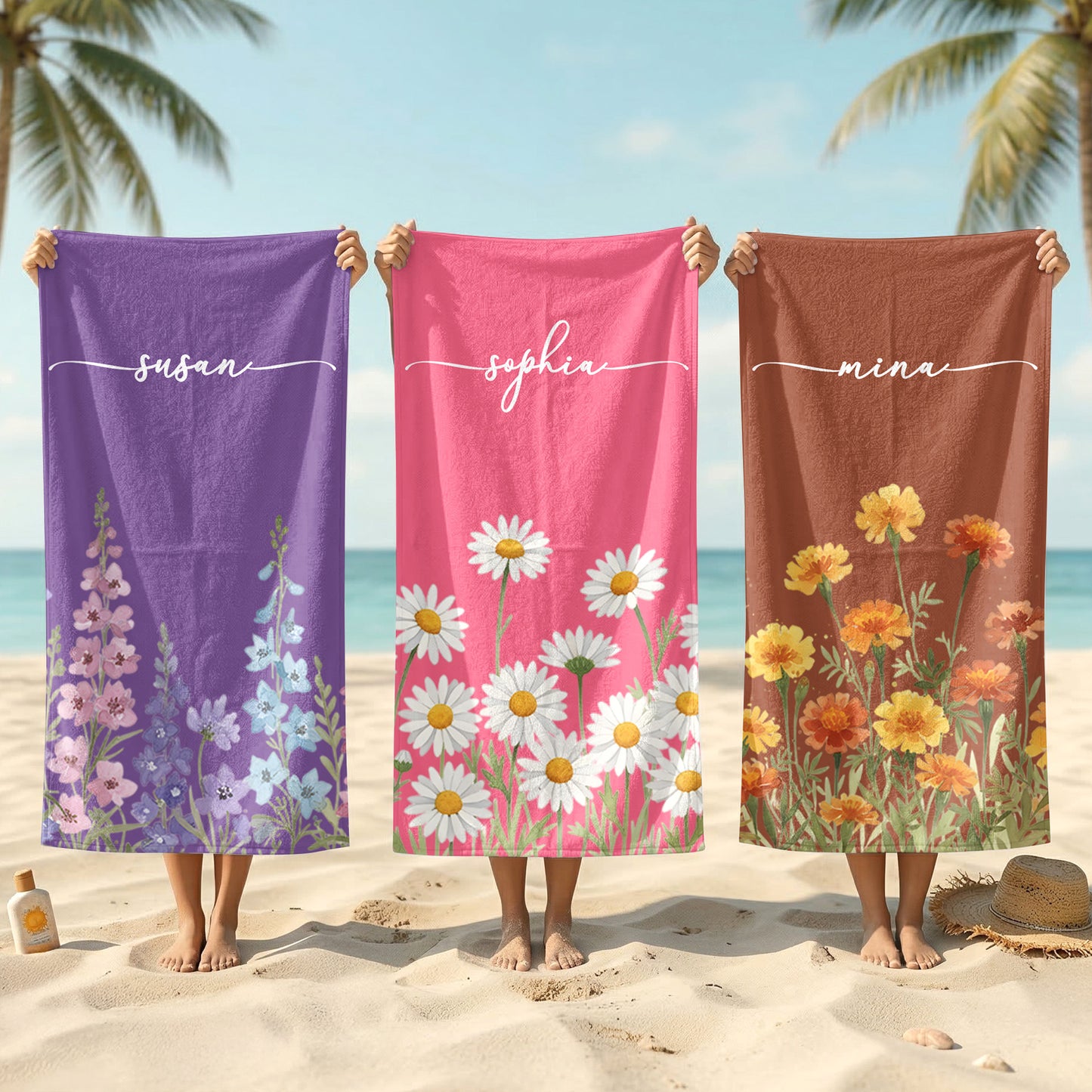 Custom-Name-&-Birth-Flower-Gift-For-Her,-Sisters,-Daughter,-Friends-Personalized-Beach-Towel-1