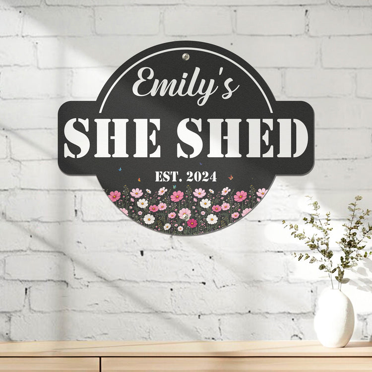 Custom-Name,-Birth-Flower-She-Shed,-Woman-Cave-Personalized-Metal-Sign-4