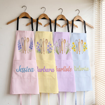 Custom-Name-&-Birth-Flower-Striped-Pattern-Personalized-Apron-1