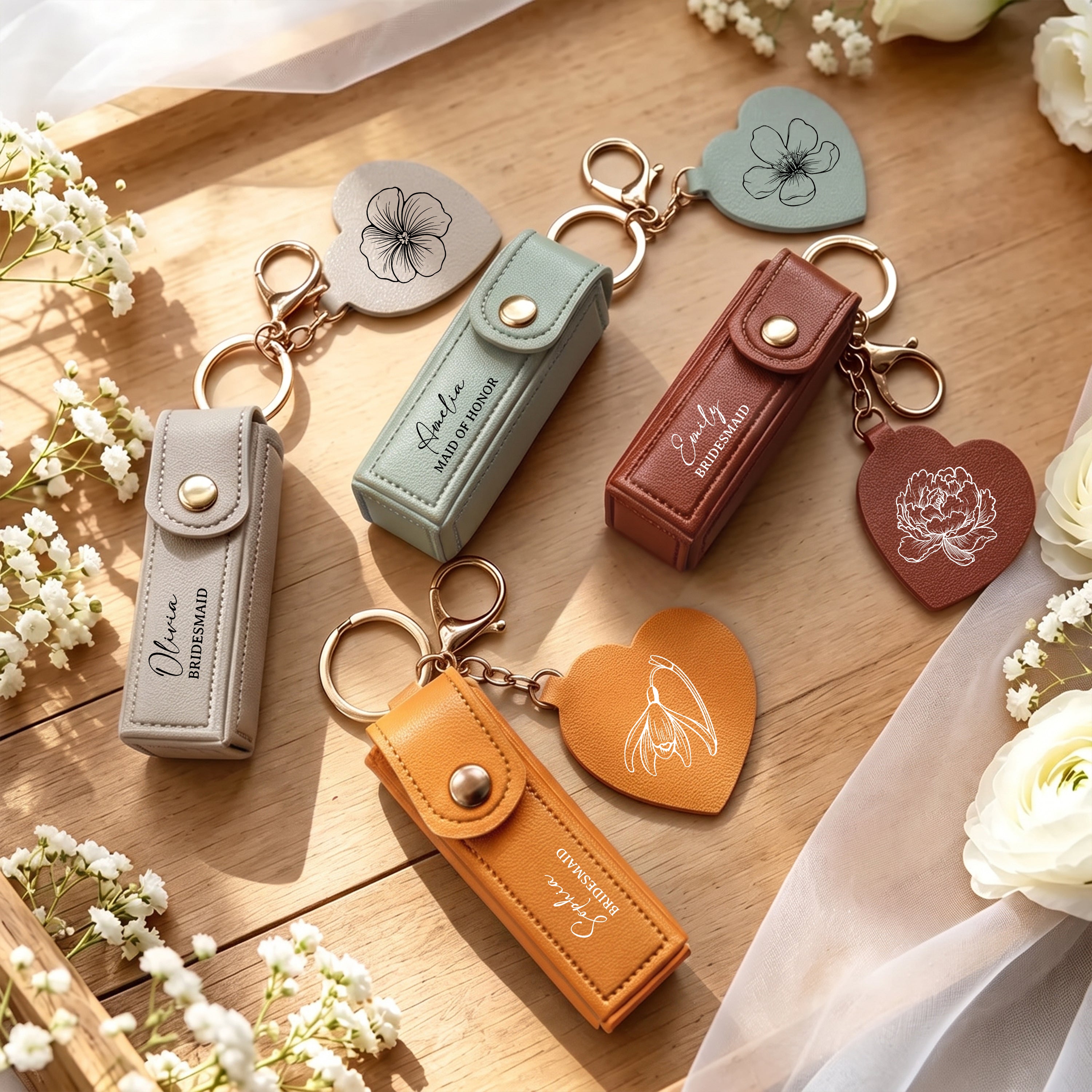 Custom-Name-&-Birth-Flower-Wedding-Gifts-For-Bridesmaid-Lipstick-Case-With-Mirror-Personalized-Keychain