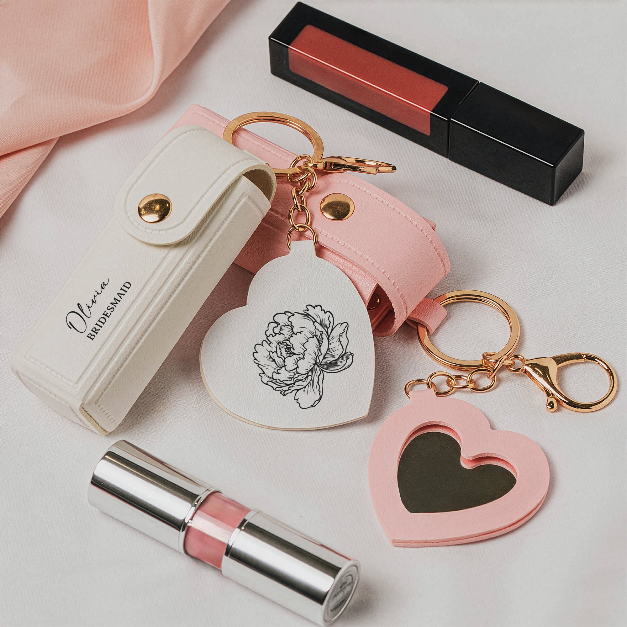 Custom-Name-&-Birth-Flower-Wedding-Gifts-For-Bridesmaid-Lipstick-Case-With-Mirror-Personalized-Keychain