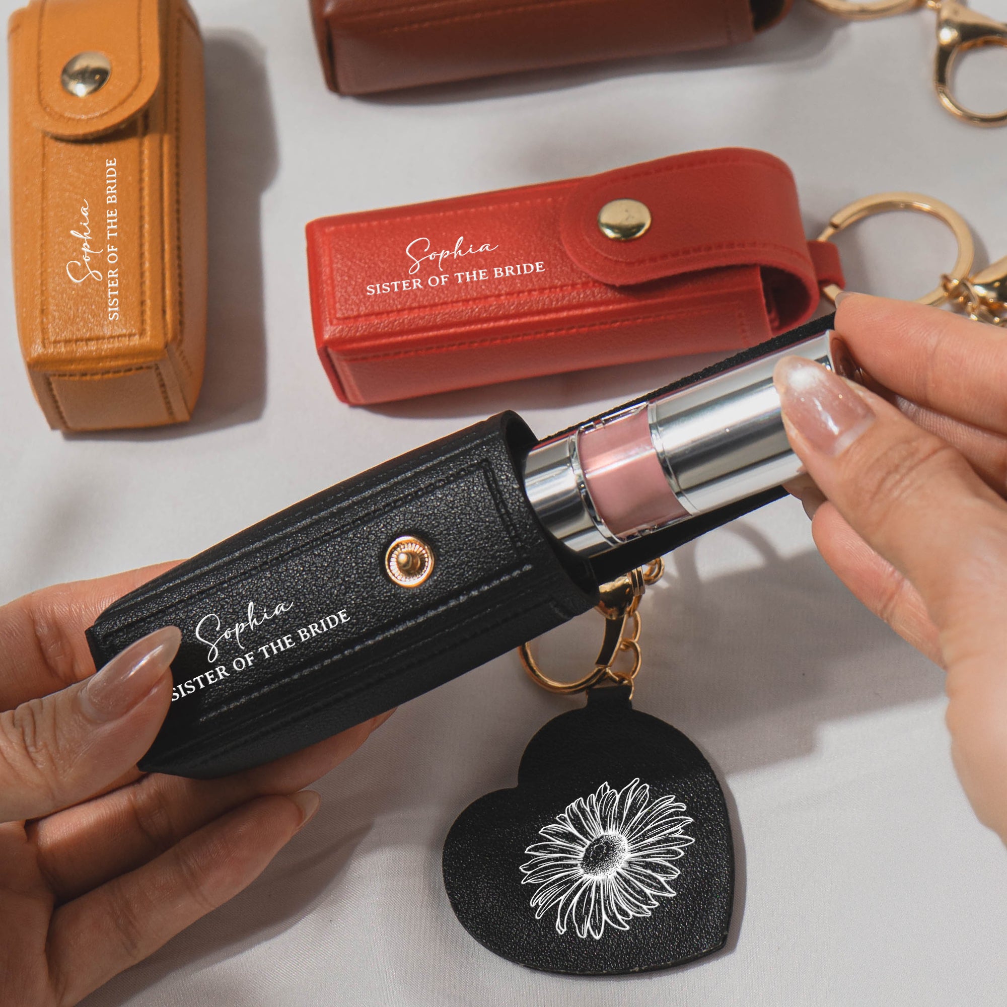 Custom-Name-&-Birth-Flower-Wedding-Gifts-For-Bridesmaid-Lipstick-Case-With-Mirror-Personalized-Keychain